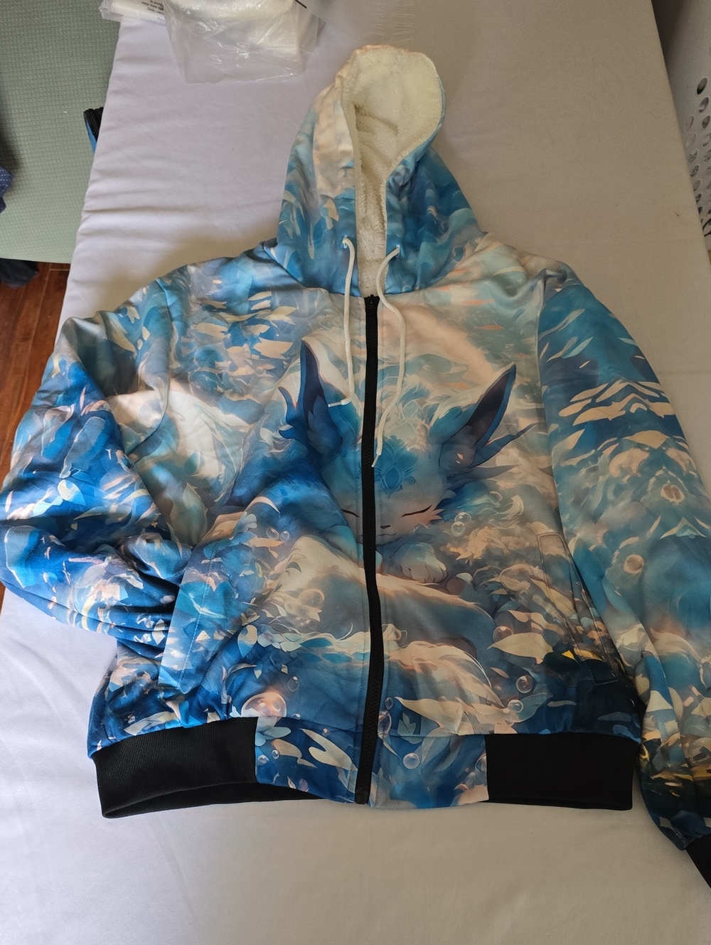 Garment one clothing Blue Graphic Hooded Puffer Jacket with Sherpa Lining
